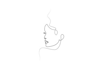 Minimalist female face outline in one line style vector illustration for modern artwork