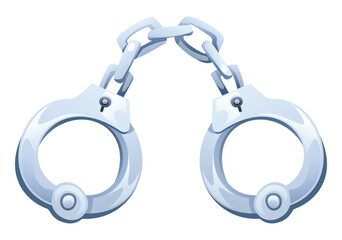 Handcuffs, commonly used by law enforcement to restrain suspects and maintain custody. Vector cartoon illustration