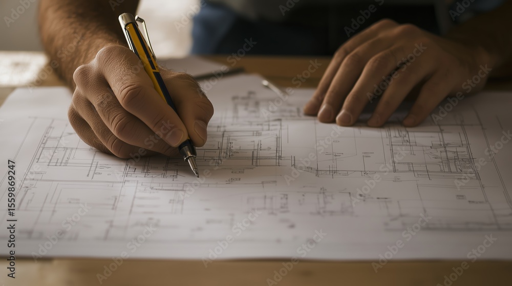 Aufkleber architect designs blueprints for a new building project in a workspace