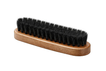 Oval-shaped cleaning brush with wooden handle.  Dark-colored bristles