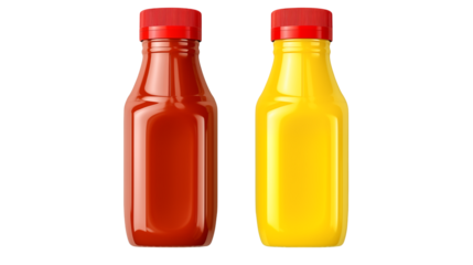 Condiments like ketchup and mustard are displayed in vibrant bottles Isolated on transparent Background