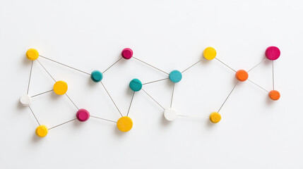 Abstract geometric network of colorful nodes and links, symbolizing innovation and connectivity in business.