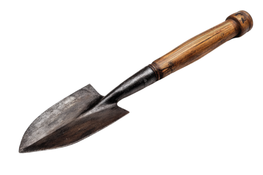 Vintage trowel, dark metal blade, light wooden handle
