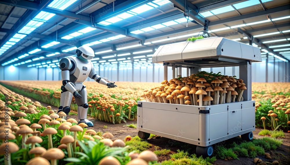 Poster advanced robotic system efficiently picking mushrooms in field for automated harvesting