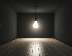A lone light bulb illuminating a pitch-black room