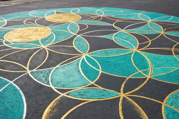 Abstract Geometric Chalk Poster with Teal and Gold Circles