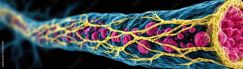 Poster plaque formation in artery damage and silent symptoms concept. close-up view of vibrant cellular str