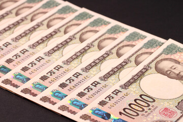 並べた1万円札　クローズアップ