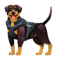 Rottweiler police dog wearing a police vest with a badge, a powerful and dedicated K9 officer. Vector cartoon illustration