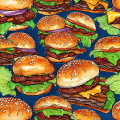 Encaustic Hamburger Art in Rotoscope Style