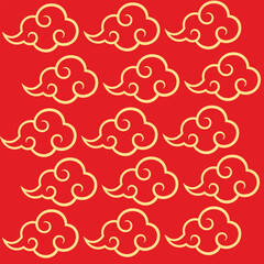 Golden Chinese Cloud Pattern On A Vibrant Red Background
