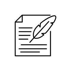 Naklejka premium Black line icon of a quill and paper representing writing and creativity
