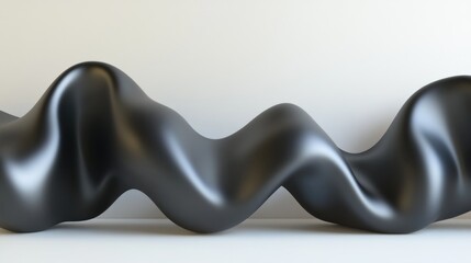Abstract Black Wave Sculpture with Smooth Surface and Subtle Lighting
