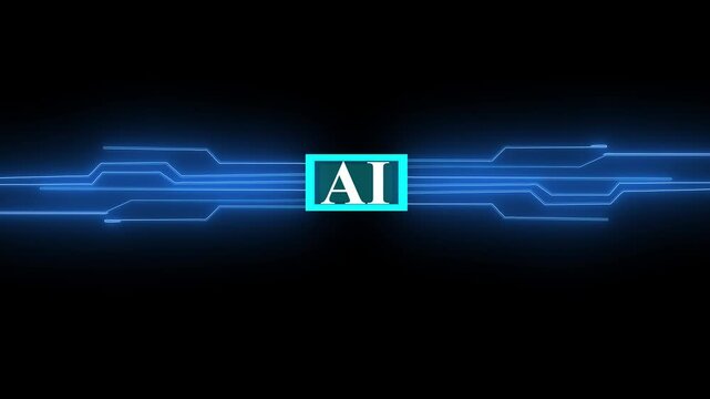 Futuristic AI Logo Animation with Digital Circuit Board i MK Tech Screen, Microchip, Artificial Intelligence Motion Graphic. AI or artificial intelligence technology circuit board, microchip