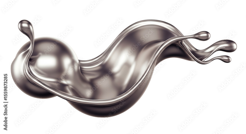 Poster silver liquid splash dynamic flow isolated on transparent background