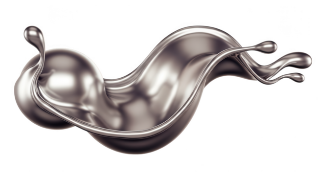 Silver liquid splash dynamic flow isolated on transparent background