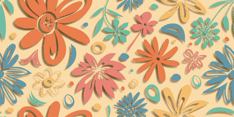 Fototapeta premium Floral seamless pattern, flowers and leaves, vector design
