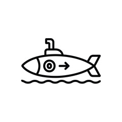 Simple Submarine Icon Floating on Water in Black and White