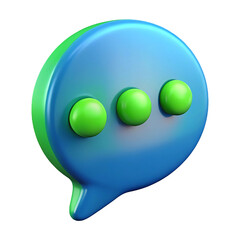 3d rendered blue and green chat bubble icon with three green dots indicating typing or waiting isolated on transparent background