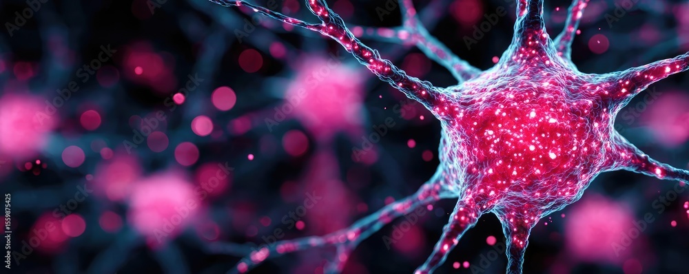 Poster melatonin level concept. close-up of colorful neurons showcasing cellular structures.