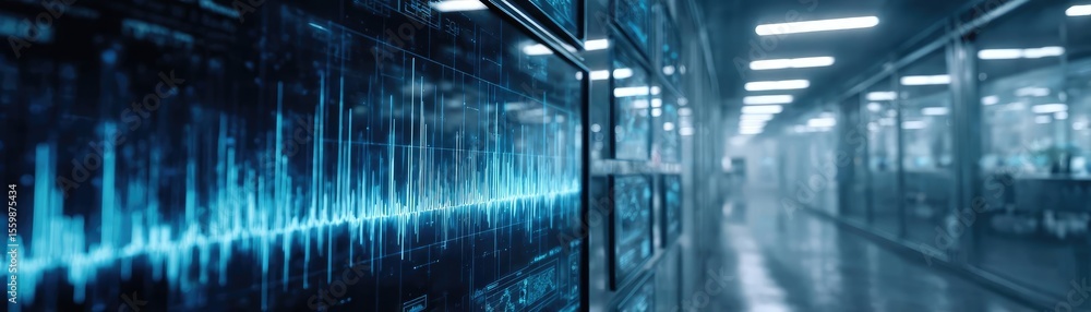 Poster melatonin level concept. a futuristic data center with digital soundwave visualization.