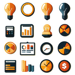 Bright and colorful icons representing ideas, data, and analytics, perfect for business use