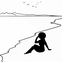 Fototapeta premium Silhouettes of Women in Poses Depicting Elegance and Relaxation on a beach