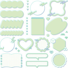cute y2k frames set, decoration, fancy, pop, blank, purple, yellow green / ゆるふわで可愛いy2kフレームセット 装飾 飾り枠 ファンシーポップ 紫 黄緑 文字なし