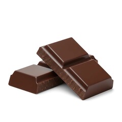 two square pieces of dark chocolate. Isolated on white