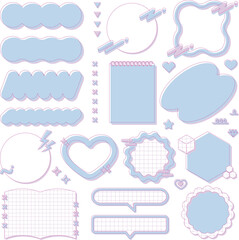 cute y2k frames set, decoration, fancy, pop, blank, purple, blue / ゆるふわで可愛いy2kフレームセット 装飾 飾り枠 ファンシーポップ 紫 青 文字なし