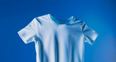 White T Shirt on Blue Background Clean Simple Casual Clothing