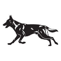 An exceptionally focused Belgian Malinois digital black silhouette, perfect rendering - Belgian Malinois silhouette - Belgian Malinois Vector - Silhouette of Belgian Malinois - dog silhouette

