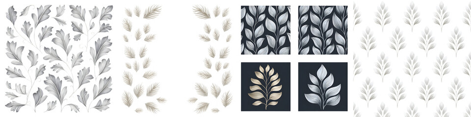 Silver Leaf Patterns and Designs Isolated on White and Black
