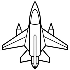 Top View Fighter Jet Line Art Vector