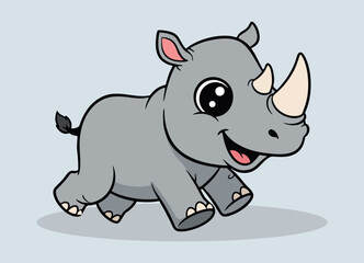 cute little rhino with big eyes running and smiling happy
