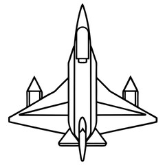Top View Fighter Jet Line Art Vector