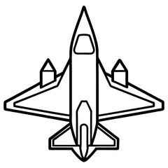 Top View Fighter Jet Line Art Vector