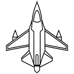 Top View Fighter Jet Line Art Vector