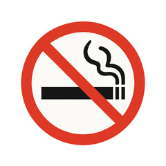 No Smoking Prohibition Sign: Red Circle and Diagonal Over Cigarette Symbol