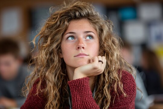 Curious student listening attentively during class lecture