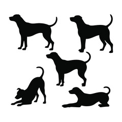 Black Dog Silhouettes in Various Poses on a White Background