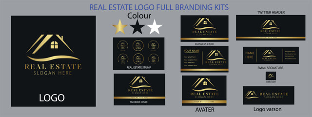 Real estate logo design with full branding business card, stumps, email signature, and social media kit