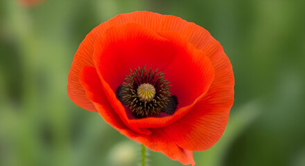red poppy flower in green grass