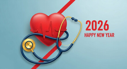 2026 Happy New Year Health Care Concept – Heart Health, Insurance, and Wellness Resolutions