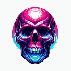 Fototapeta premium Vibrant neon-colored skull illustration with a modern graphic art style and gradient background.