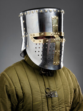 Medieval armor protection. Knight helm.