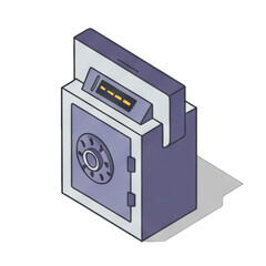 Fototapeta premium Isometric illustration of a security safe with a digital display.