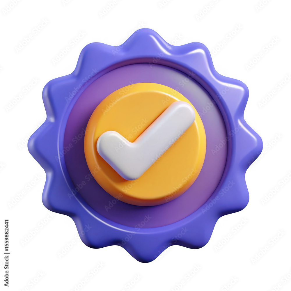 Poster 3d render of a purple and orange checkmark badge isolated on transparent background
