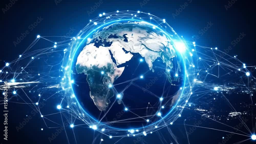 Poster global network connection earth globe technology network data transfer world wide web