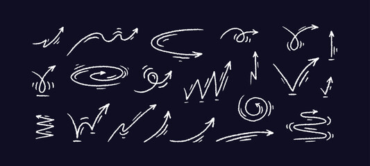 Arrows sign. Hand drawn chalk scribbles line set